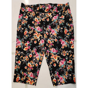 Counterparts Floral Capri Pants Women’s 22W Black Stretch Pull On Cropped